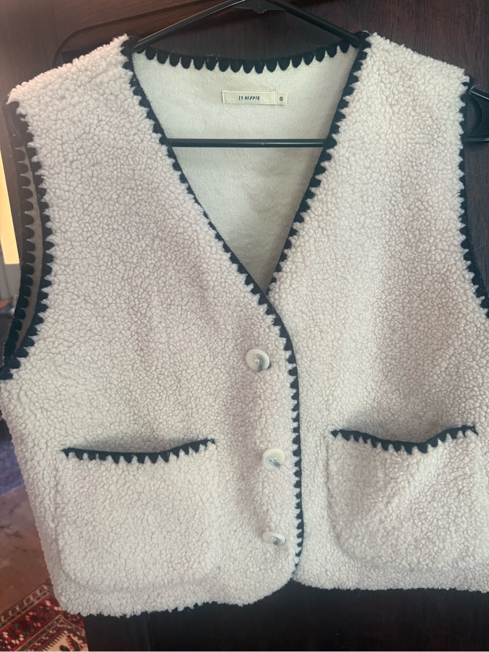 S Cream Sherpa Vest Gillet with Black Trim from Boutique in the UK